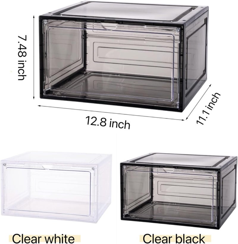 Attelite Large Clear Shoe Box Organizer,Plastic Stackable Shoe Storage Box with Magnetic Door, Large Clear Door Shoe Containers for Display Sneakers, Easy Assembly（Black） - Image 2